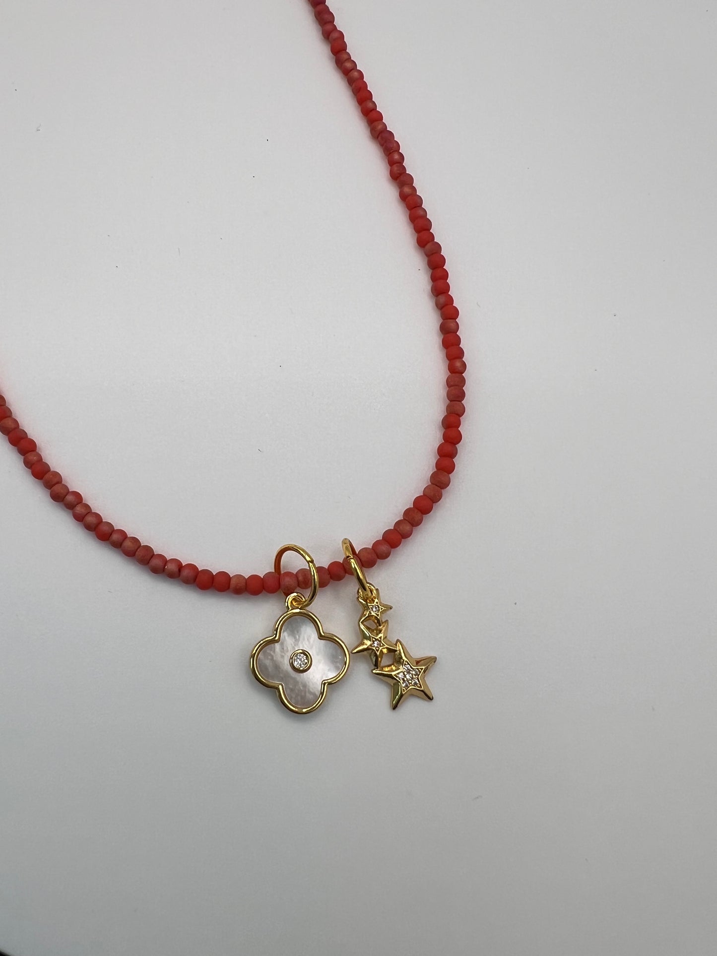 Long Coral Charm Necklace