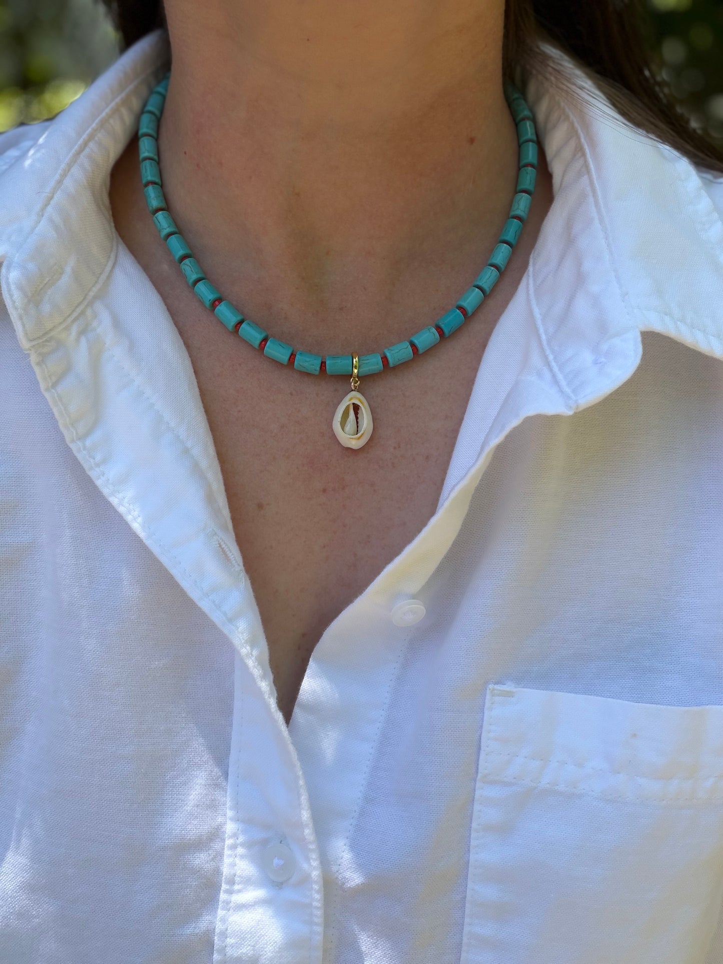 Turquoise Cowrie Necklace