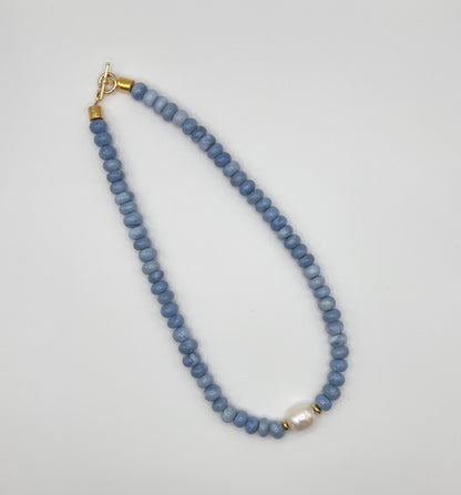 Blue Opal Gemstone & Pearl Necklace