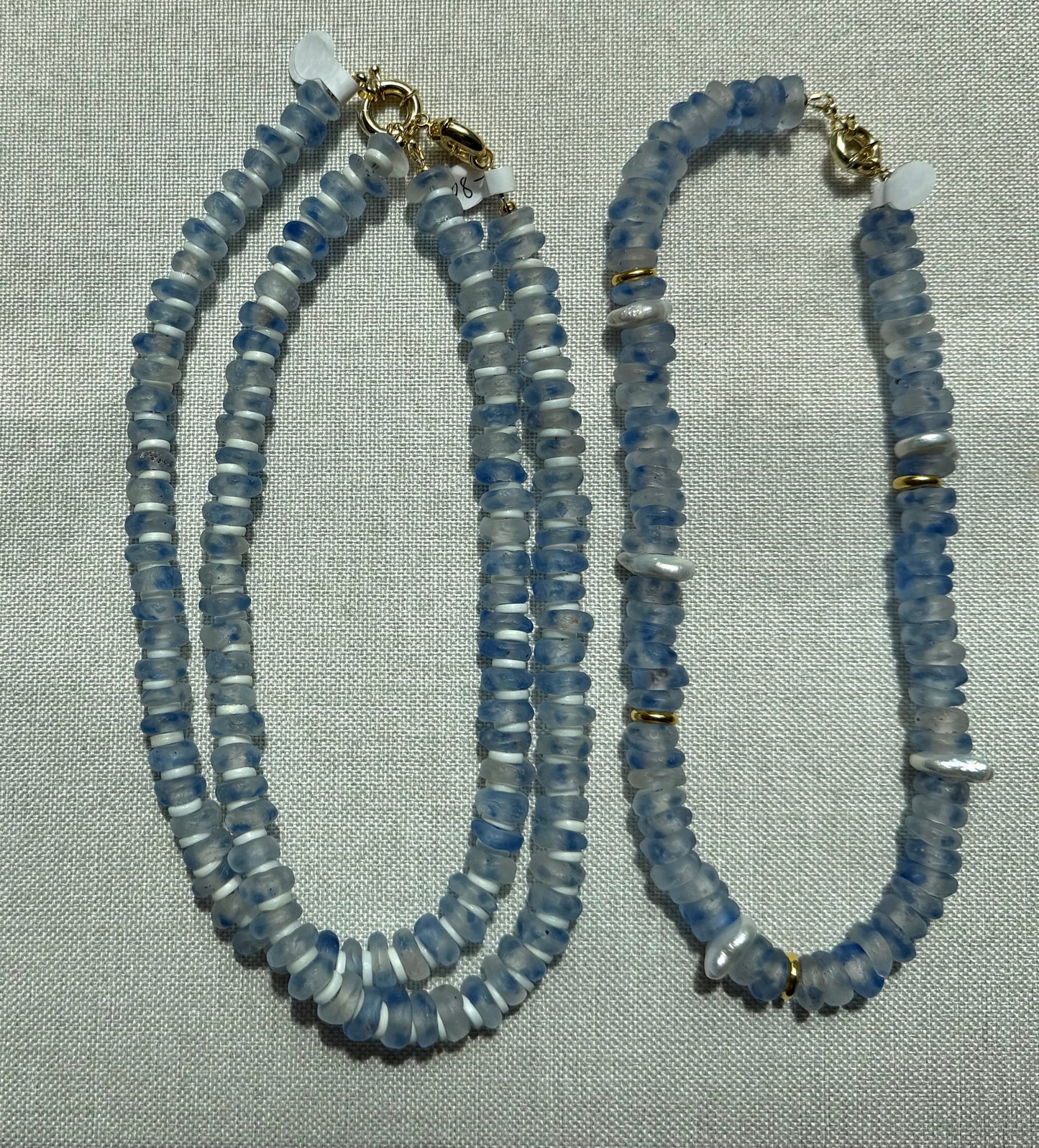 Sky Blue Spotted Sea Glass Necklace
