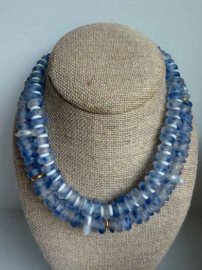 Sky Blue Spotted Sea Glass Necklace