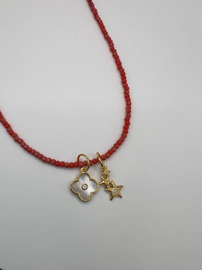 Long Coral Charm Necklace