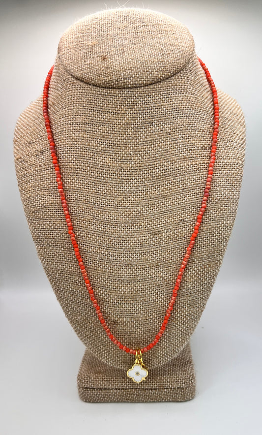 Long Coral Charm Necklace