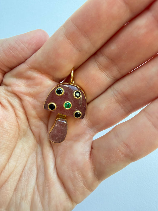 Rose Gemstone Mushroom Charm