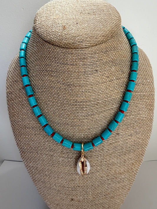 Turquoise Cowrie Necklace
