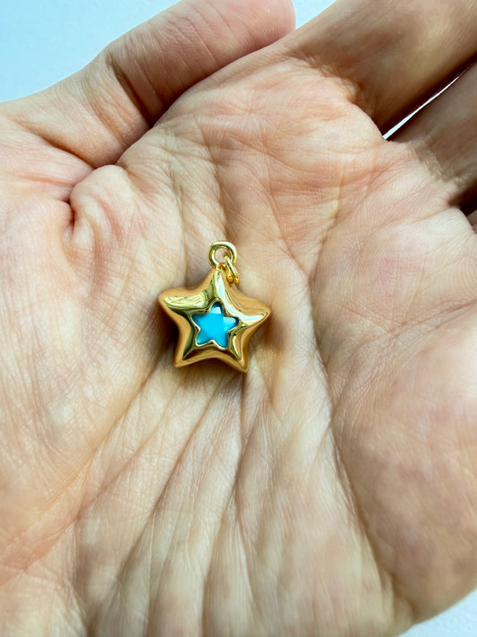 Puffy Turquoise Star Charm