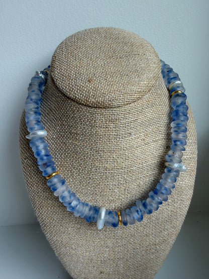 Sky Blue Spotted Sea Glass Necklace