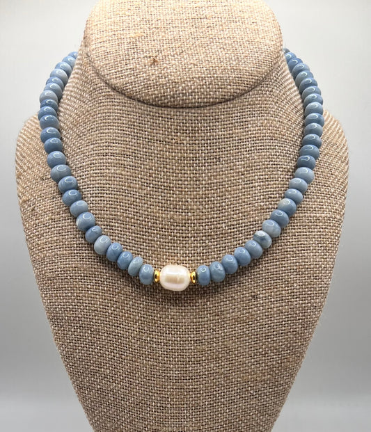 Blue Opal Gemstone & Pearl Necklace